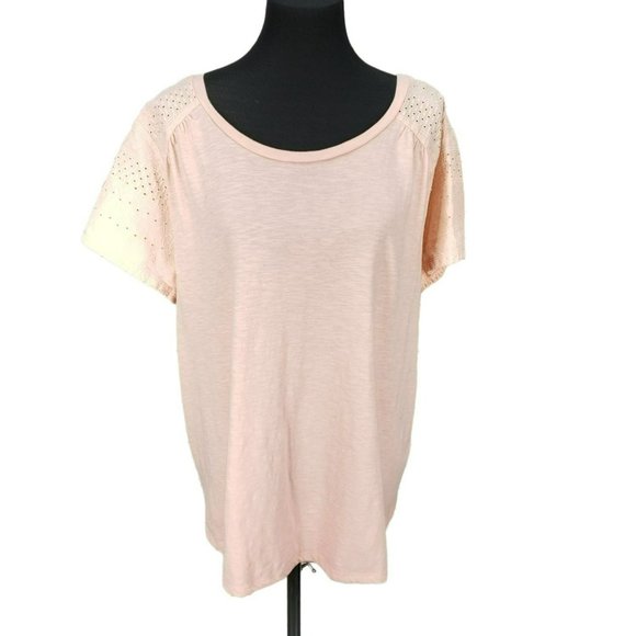 St. John's Bay Coral Pink Eyelet Design Short‎ Sleeve Size 2X Blouse - Picture 1 of 10